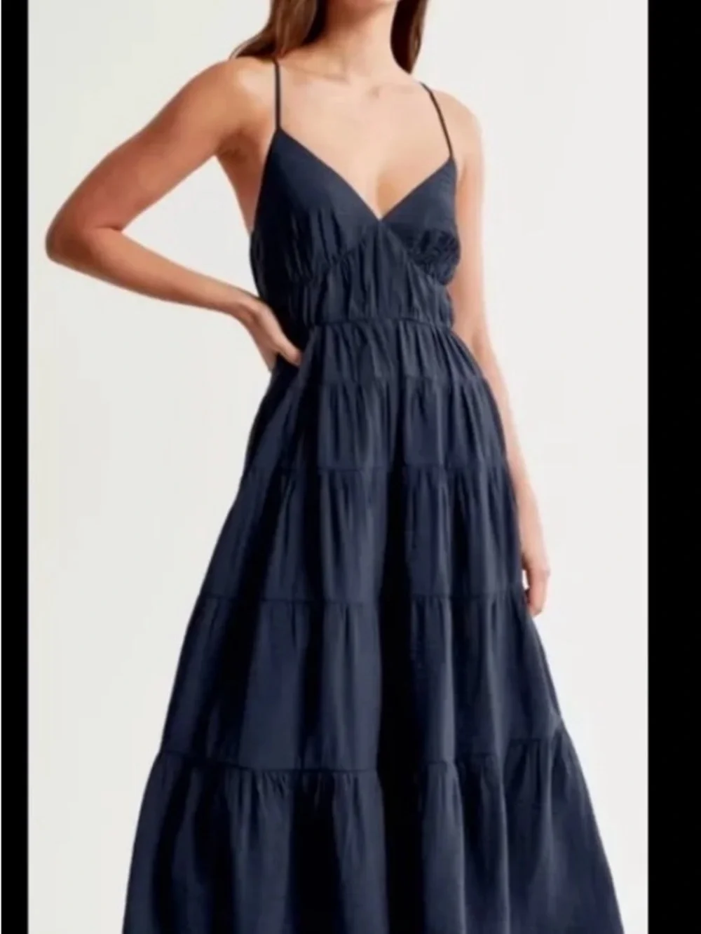 Abercrombie & Fitch Navy Tiered Spaghetti-Strap Maxi Dress
